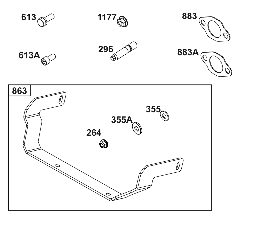 Muffler Mounting Hardware Diagram and Parts List for 40,44&49  Briggs and Stratton Engine